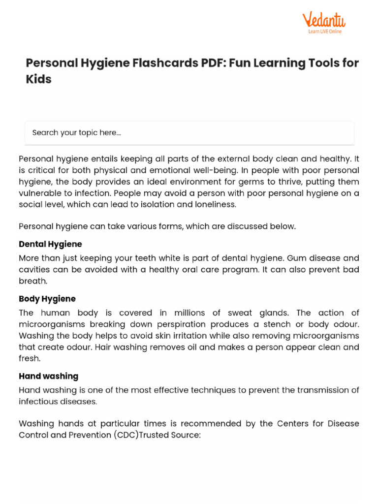 Personal hygiene flashcards pdf fun learning tools for kids 1 pdf