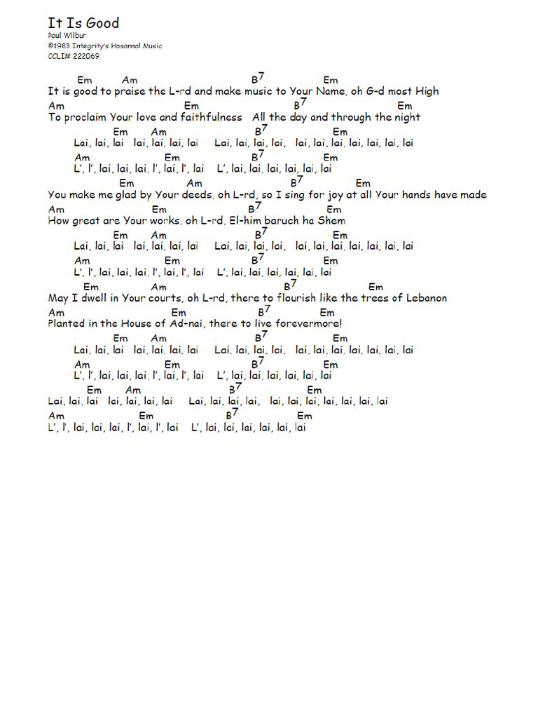 It Is Good To Praise The Lord (Paul Wilbur) - em | PDF