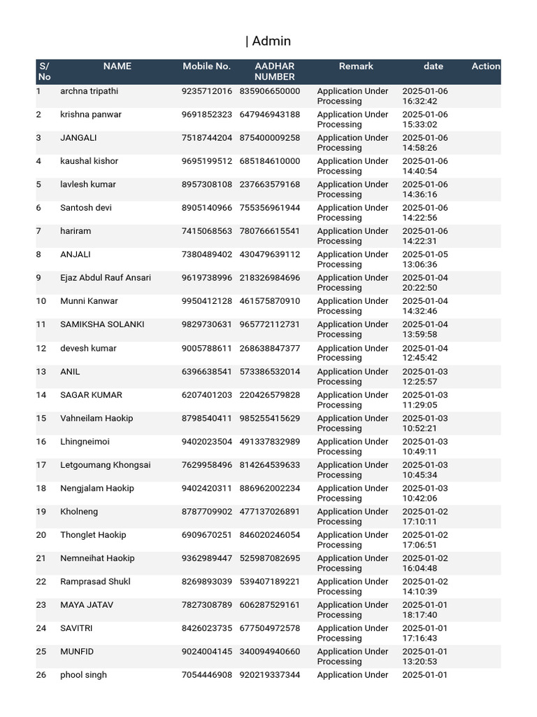 Application Processing Status List | PDF