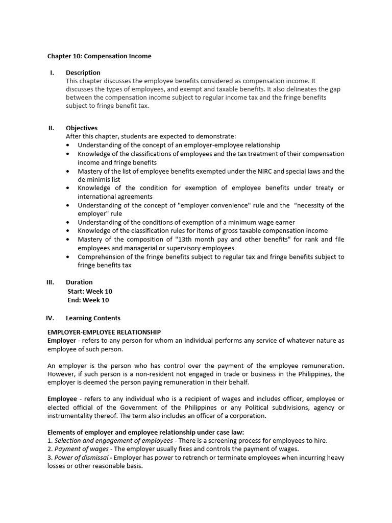 Compensation Income and Exempt Benefits | PDF | Cost Of Living | Employment