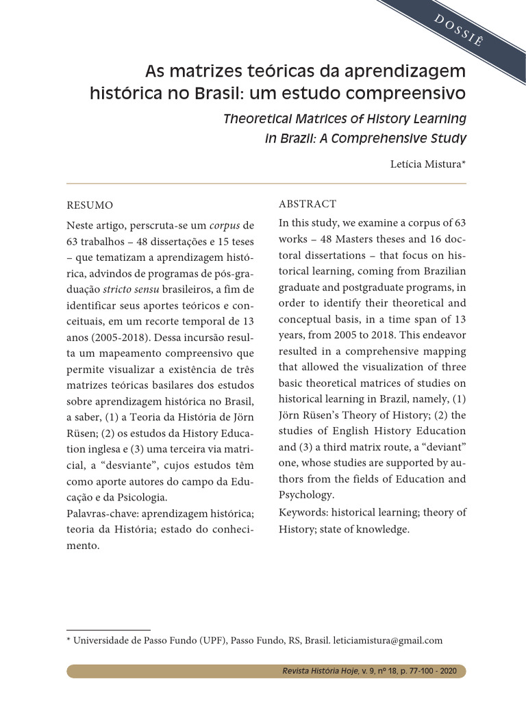 Matrizes Teóricas da Aprendizagem Histórica | PDF | Aprendizado ...