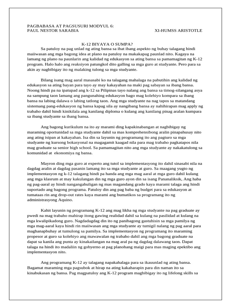Pagbabasa at Pagsusuri Modyul 6 | PDF
