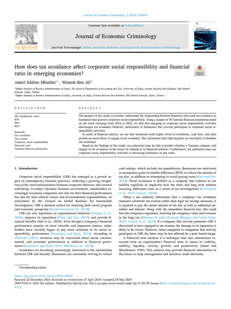 Tax Avoidance & CSR in Tunisian Firms | PDF | Corporate Social ...