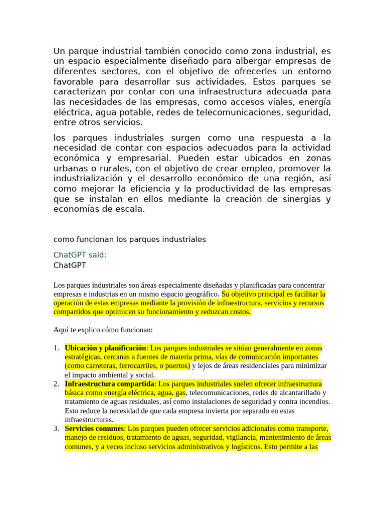 Funcionamiento de Parques Industriales | PDF | Infraestructura | Business