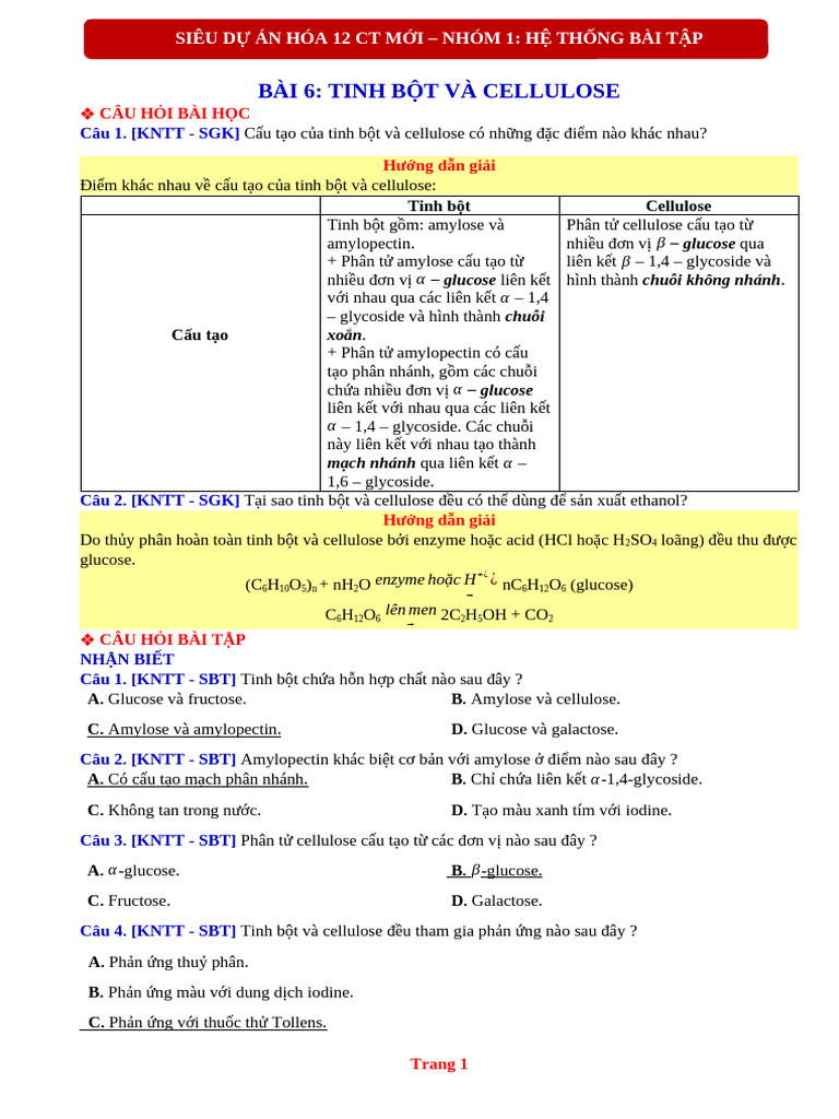 KNTT - Bài 6 - Tinh Bot Va Cellulose - SonNguyen | PDF
