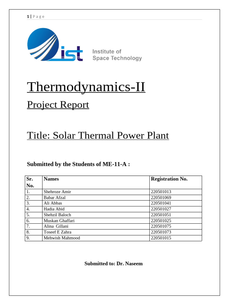 Thermo Final Project Report | PDF | Solar Energy | Power Station