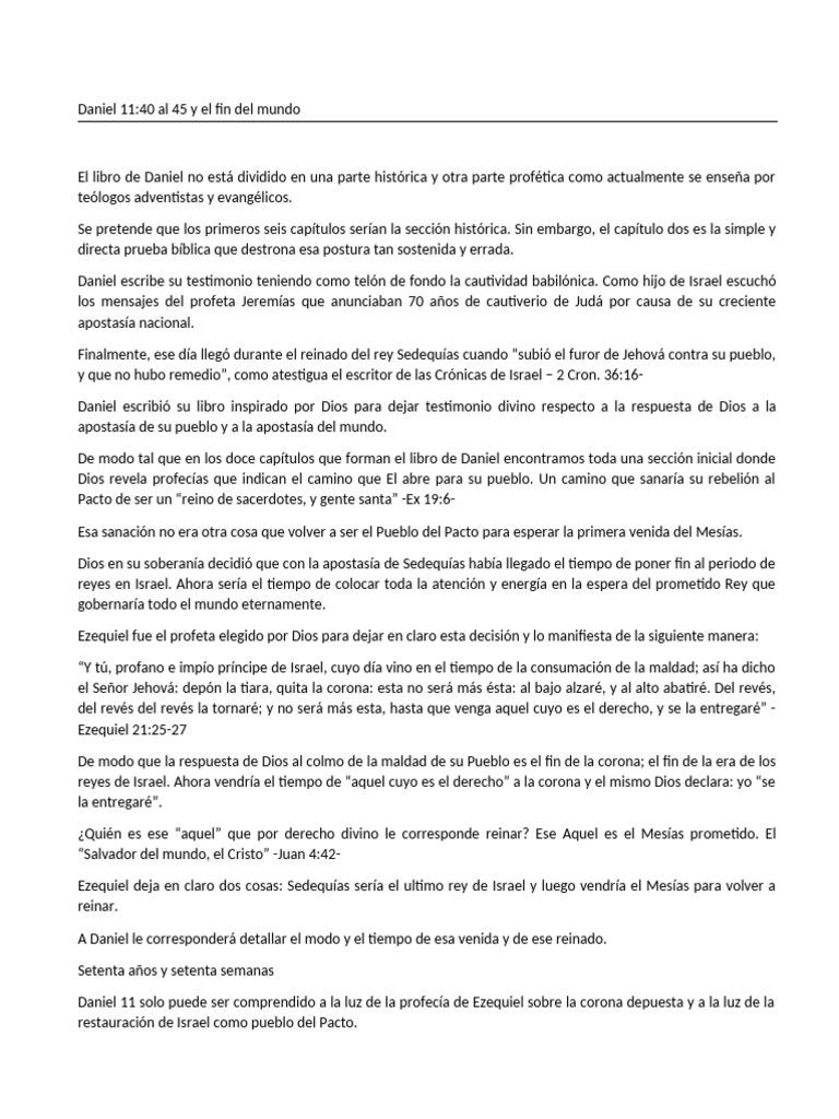 Daniel 11 y El Fin Del Mundo | PDF | Daniel (figura bíblica) | Ezequiel