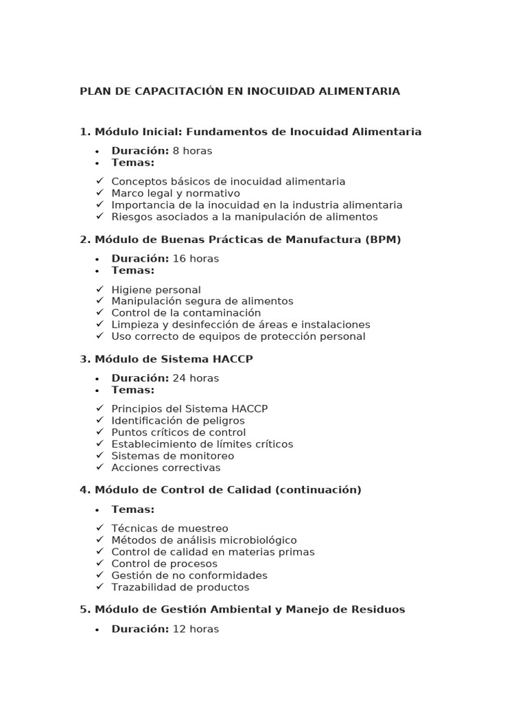 Capacitación en Inocuidad Alimentaria | PDF | Análisis de Riesgo y ...