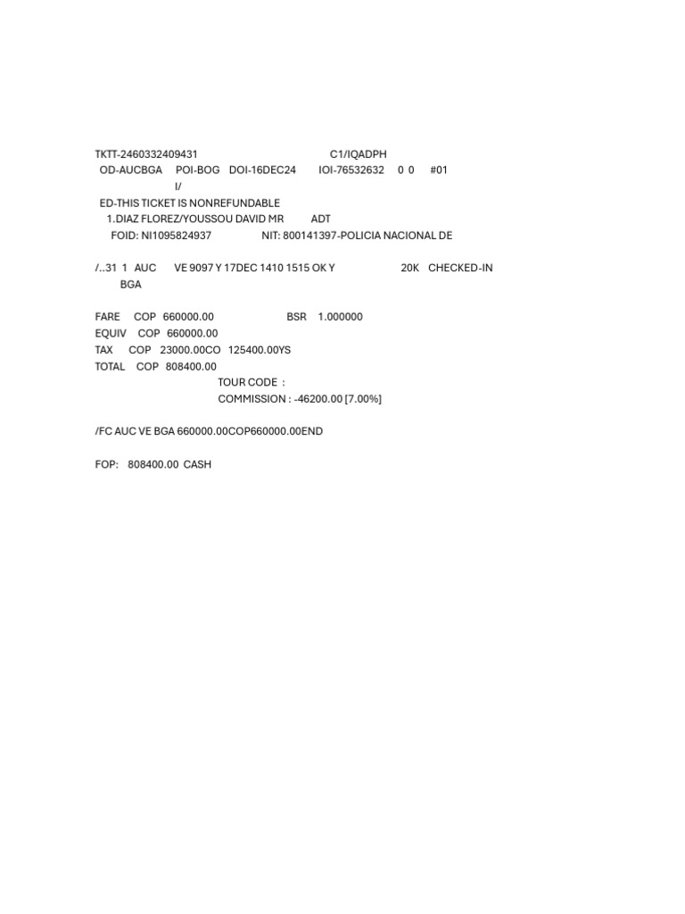 Nonrefundable Flight Ticket Details | PDF