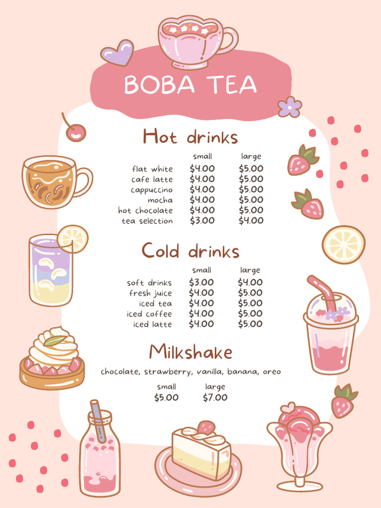 Pastel Cute Playful Illustrated Dessert Cafe Menu | PDF