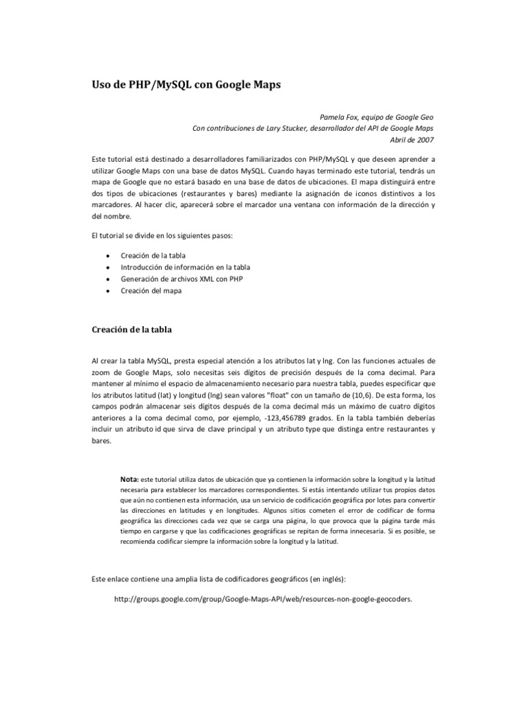 Integración de Google Maps en PHP | PDF | Tabla (base de datos ...