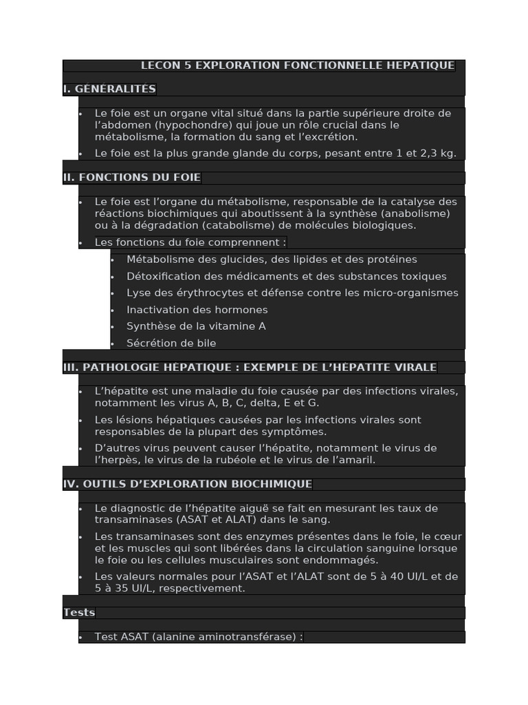 Exploration fonctionnelle du foie | PDF | Foie | Transaminase