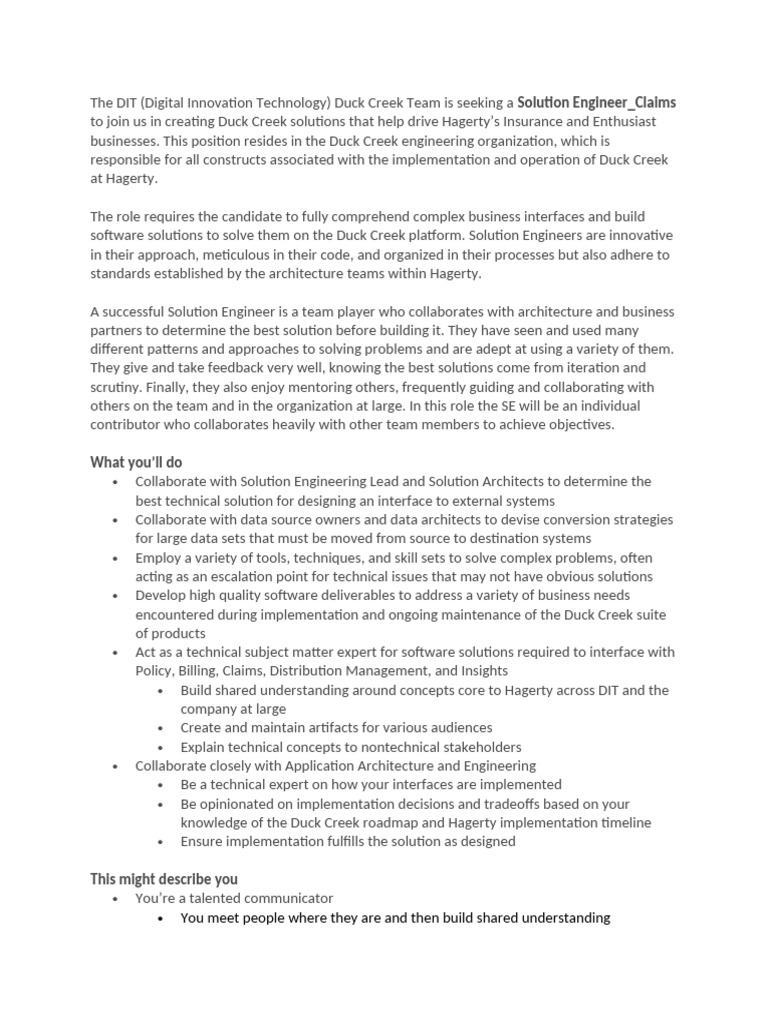 DC Solution Engineer - Claims - JD | PDF | Experience | Computing