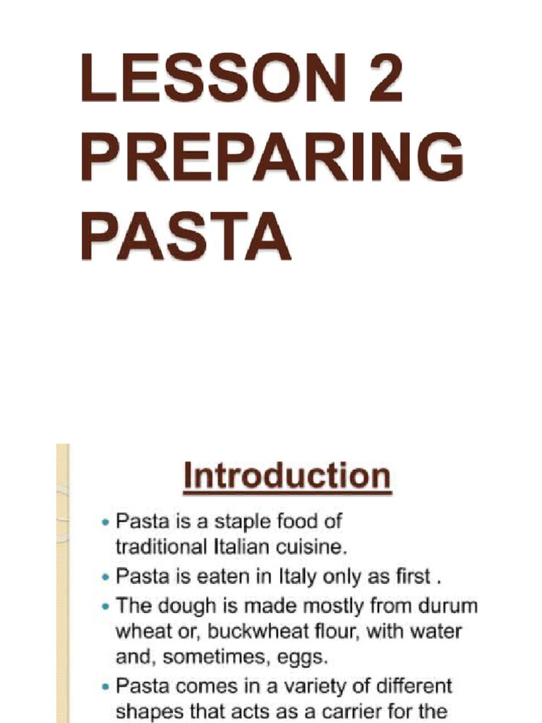 Lesson 2 Preparing Pasta | PDF