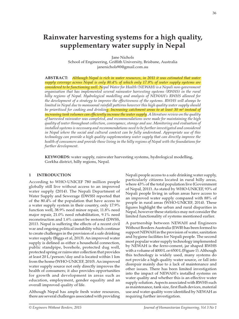 Rainwater Harvesting Systems For A High Quality Su | PDF | Water ...
