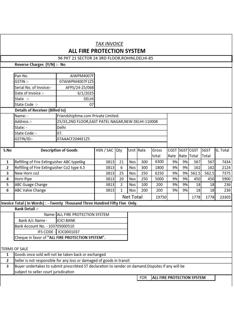 Invoice for Fire Protection Services | PDF | Invoice