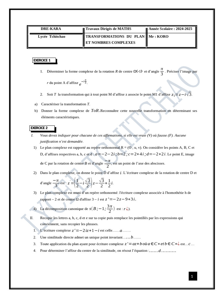 Similitudes et Transformations Complexes | PDF | Nombre complexe ...