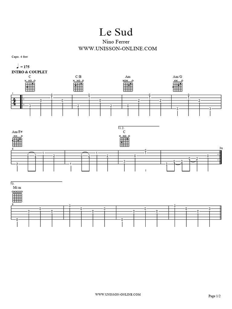 Le Sud Nino Ferrer Tablature Guitar Pro | PDF