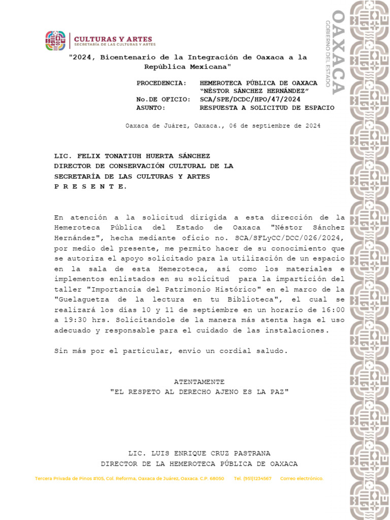 Oficio De Contestacion Ejemplo