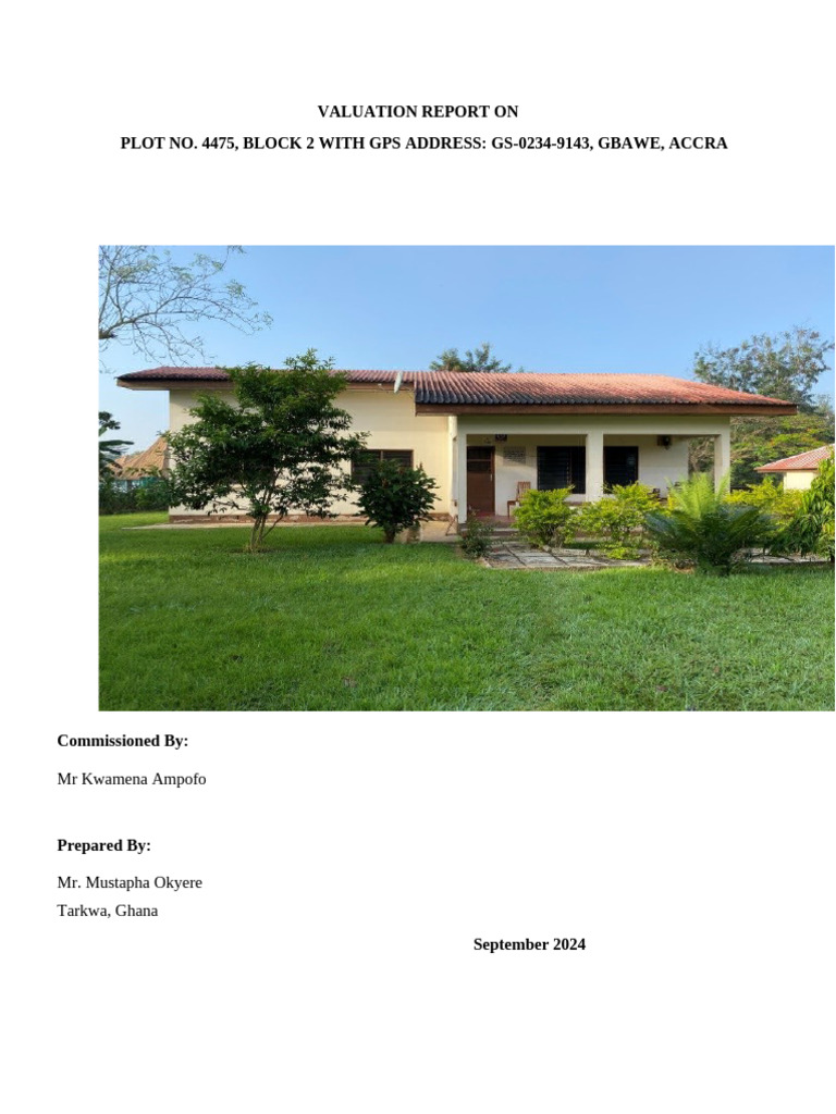 Valuation Report for Gbawe Property | PDF | Real Estate Appraisal ...