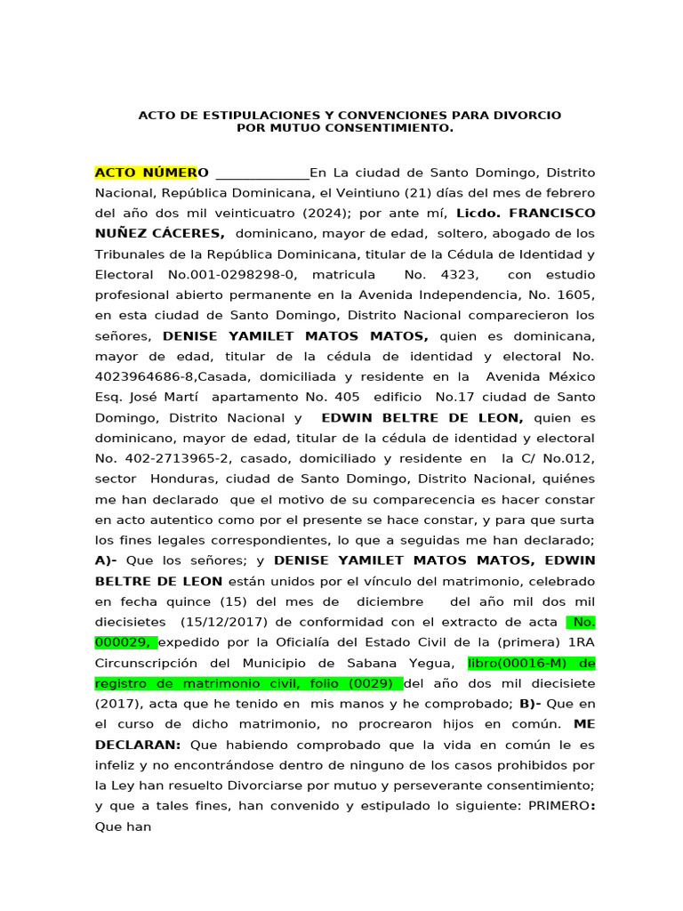 Divorcio por Mutuo Consentimiento RD | PDF | Divorcio | República ...