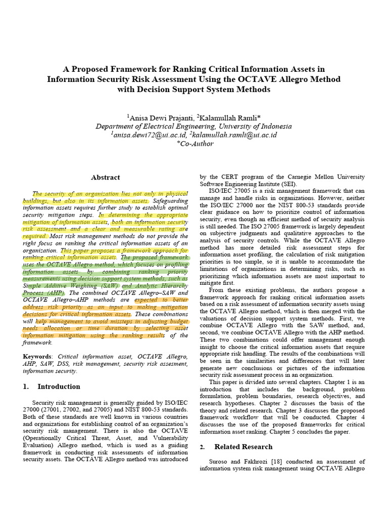 Ranking Information Assets in Security Risk Assessment | PDF | Risk ...