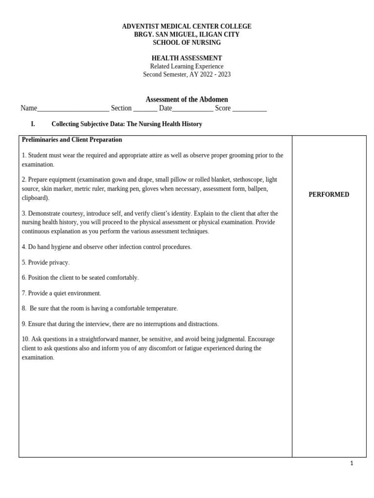 Health-assessment-form | PDF | Abdomen | Diseases And Disorders
