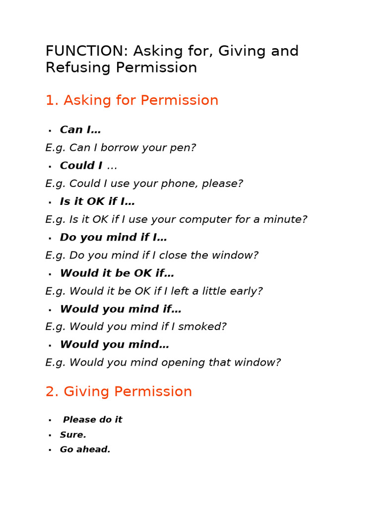 Asking For Giving Refusing Permission 2 | PDF