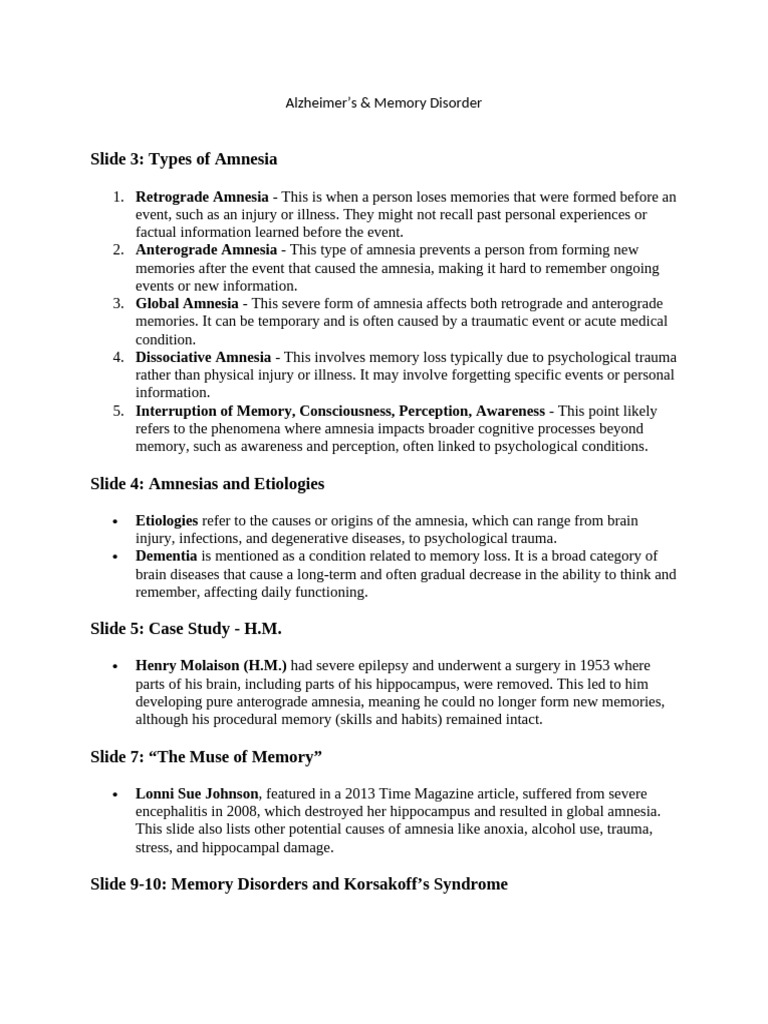 Types and Causes of Amnesia Explained | PDF | Amnesia | Alzheimer's Disease