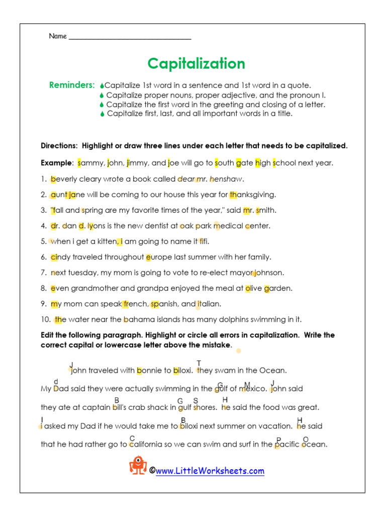 Capitalization of Sentences Worksheet SSSSS | PDF | Language Arts ...