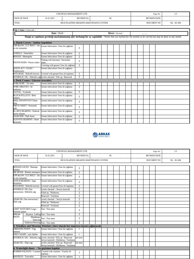 181-006 SQ Greasing Maintenence Checklist | PDF