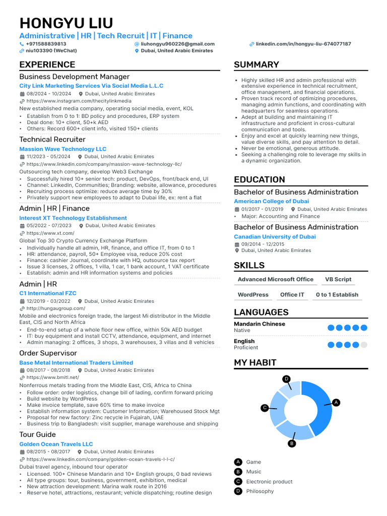 Hongyu Liu Cv En Pdf United Arab Emirates Dubai