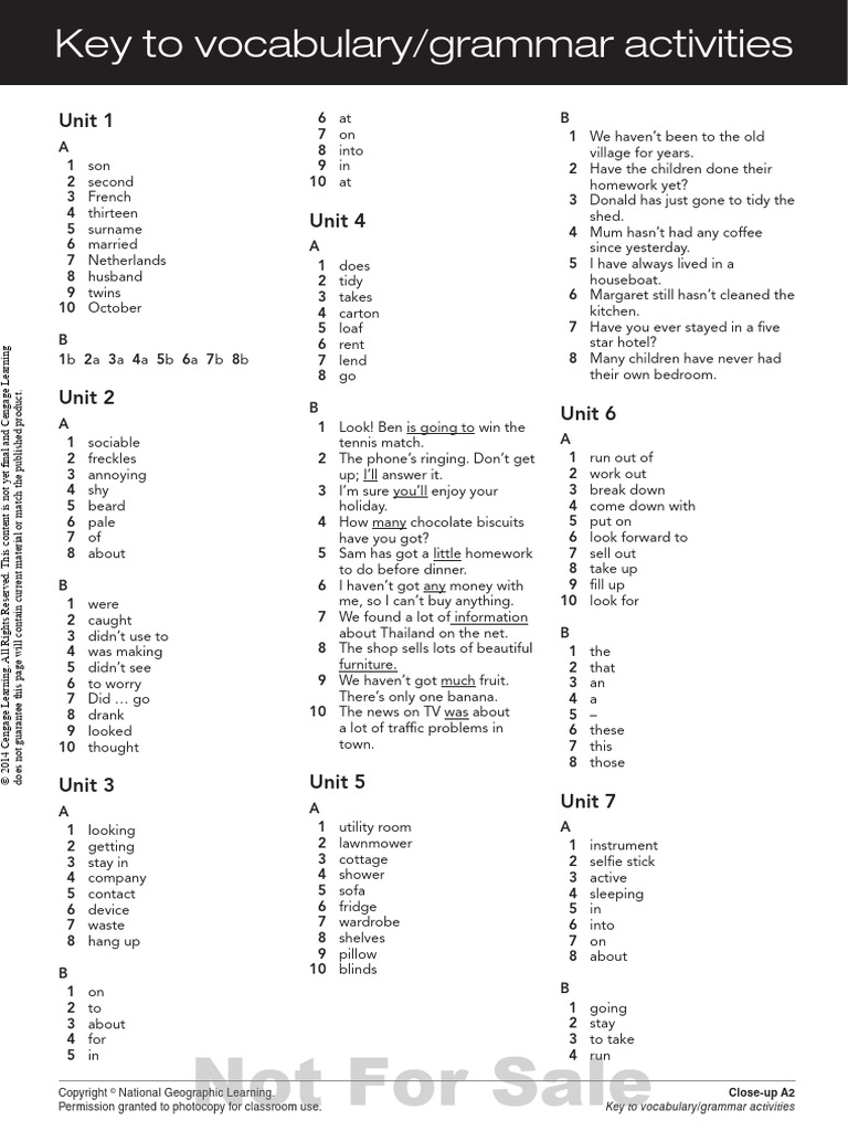 Close-Up A2 Workbook Answers | PDF