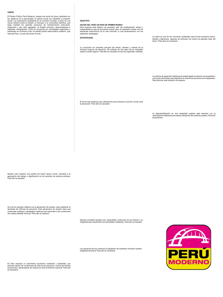 Ideario del Partido Perú Moderno | PDF | Perú | Descentralización