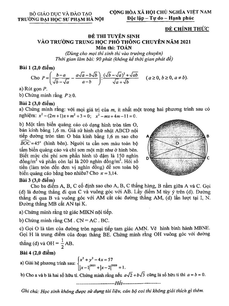 De tuyen sinh lop 10 chuyen mon toan nam 2021 truong dhsp ha noi pdf