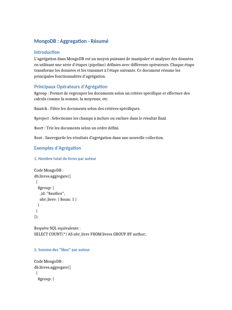 Agrégation de données avec MongoDB | PDF