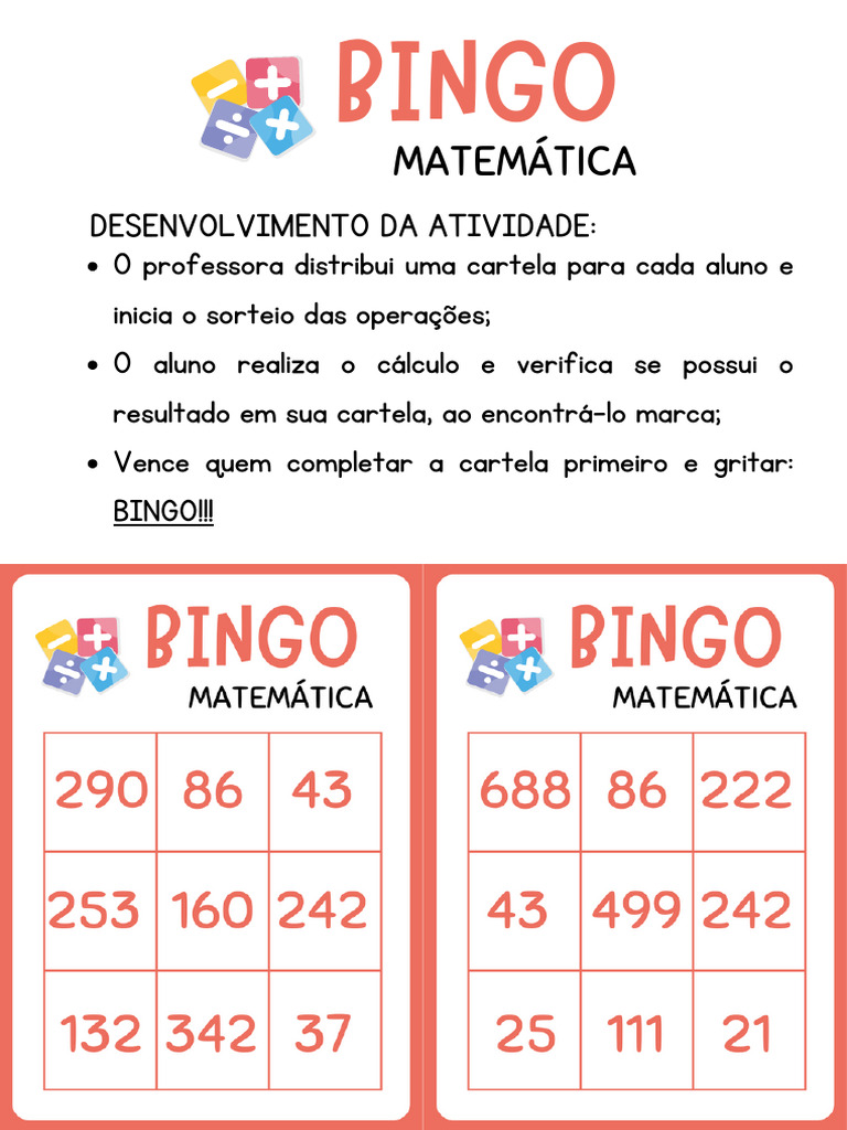 Bingo de Matemática para Imprimir | PDF