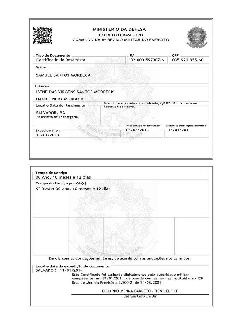 Certificado de Reservista Digital | PDF