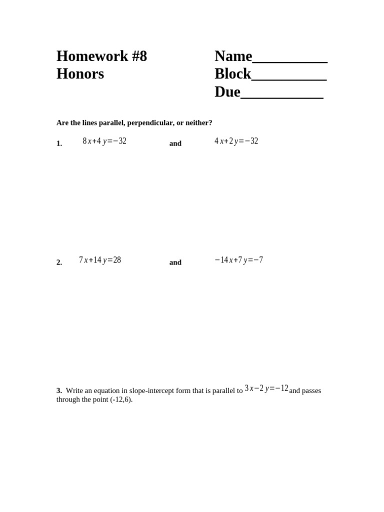 Homework #8 Name - Honors Block - Due | PDF