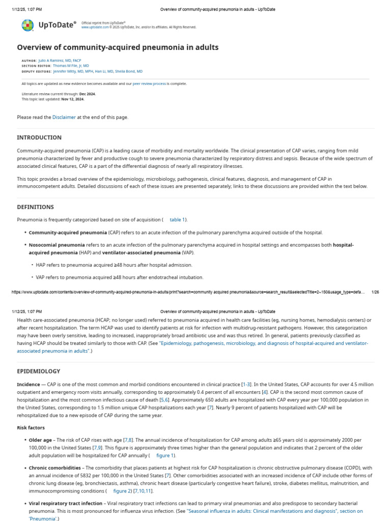 Overview of Community-Acquired Pneumonia in Adults - UpToDate 2 | PDF ...