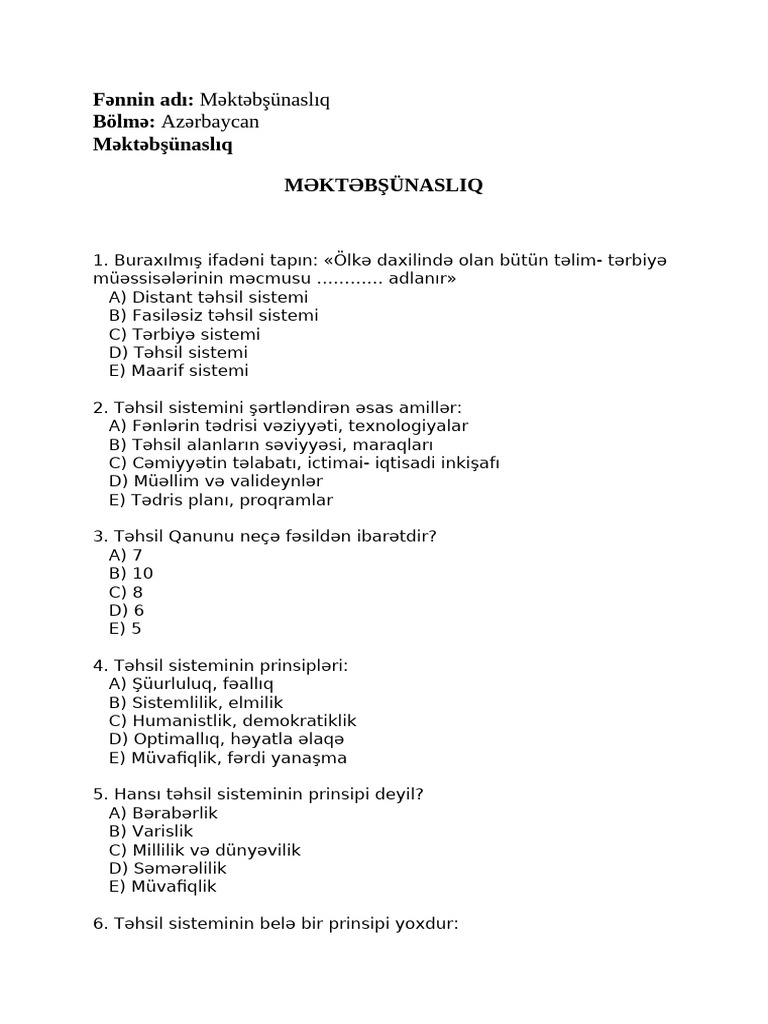 MKTB Qarışıq Suallar | PDF