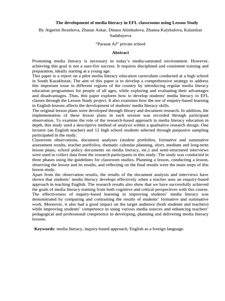 WALS Abstract 2024. Media Literacy | PDF | Literacy | Teachers