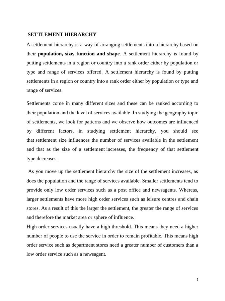Settlement Hierarchy Geo 225 | PDF | Village | Urbanization