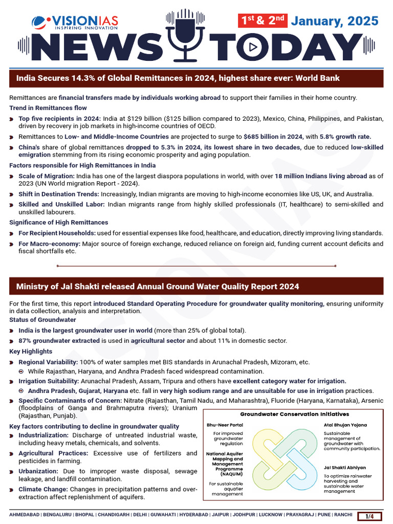 VisionIAS Daily Current Affairs 1 & 2 January 2025 | PDF | Remittance ...