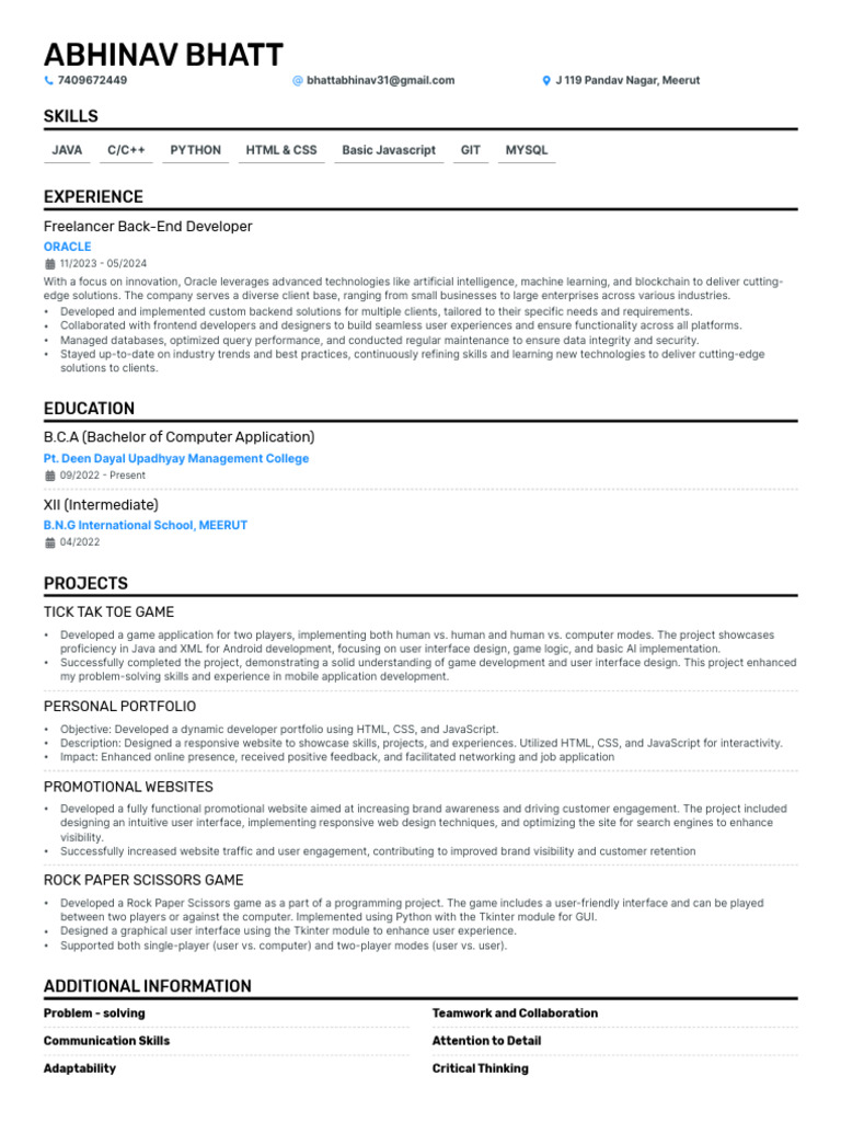 RESUME ABHINAV | PDF | Graphical User Interfaces | Websites