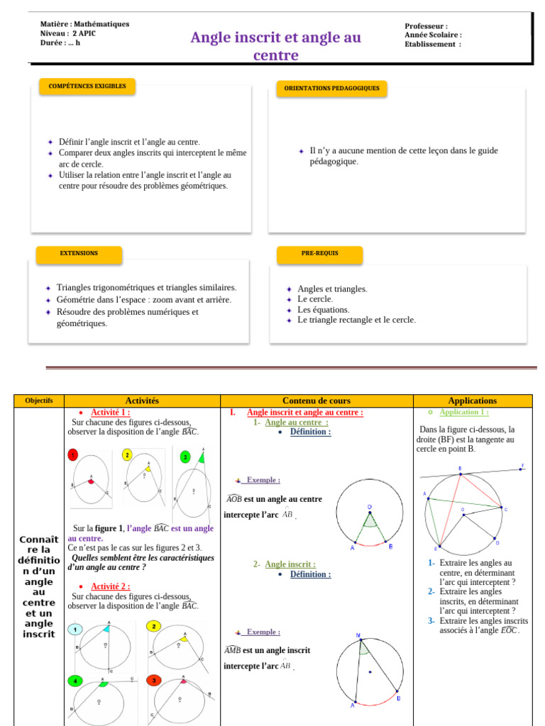 Angles inscrits et au centre en géométrie | PDF | Angle | Cercle