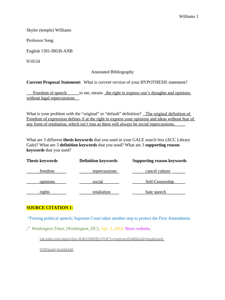 Annotated Bibliography on Freedom of Speech | PDF | First Amendment To ...