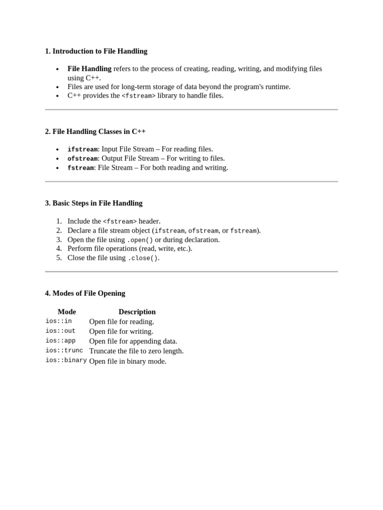 C++ File Handling Basics Explained | PDF
