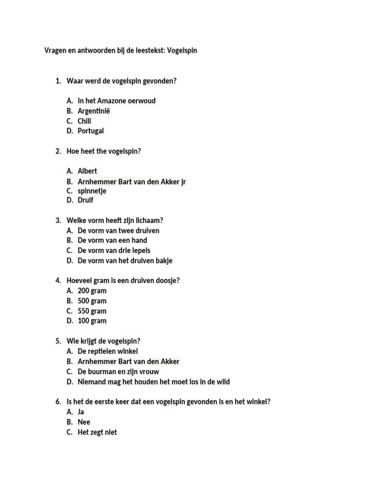 Vragen en Antwoorden Bij de Leestekst | PDF
