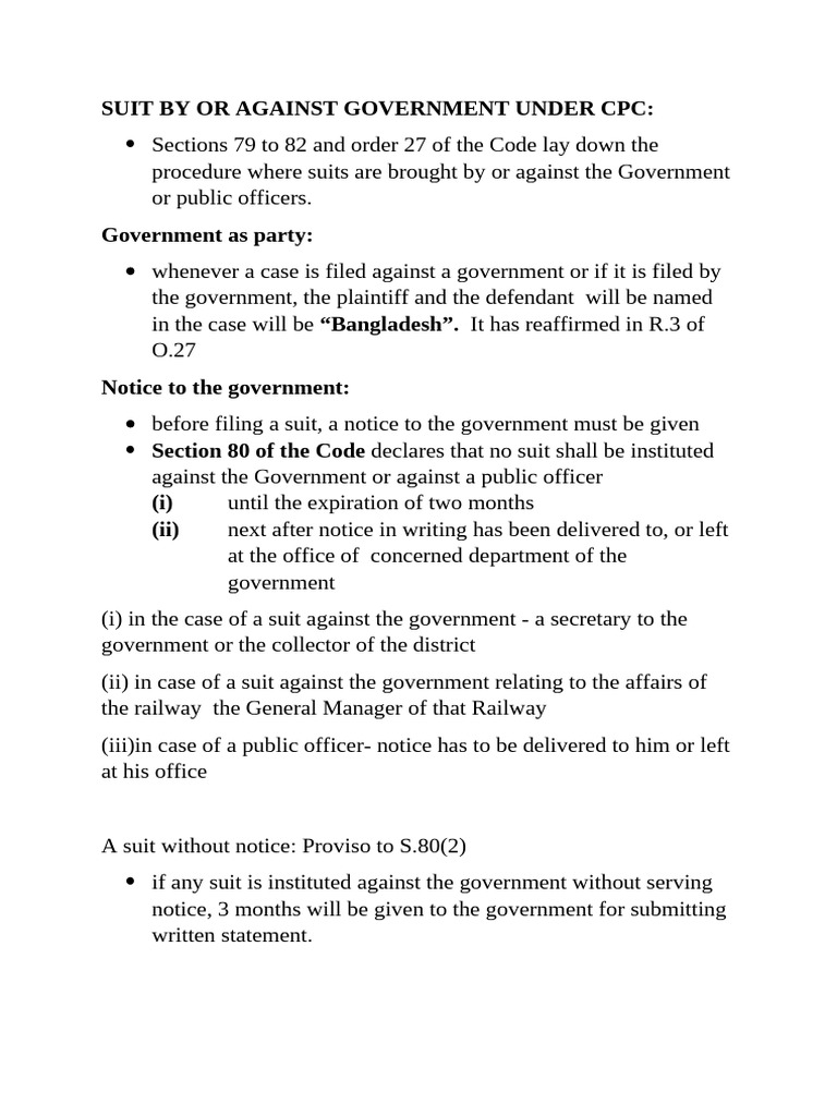 Government Suits Under CPC Explained | PDF | Lawsuit | Justice